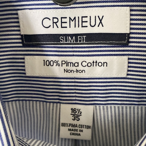 “Cremieux” 👔 dress shirt/ navy blue, white; size 16.5 (35); NWT - Picture 3 of 4